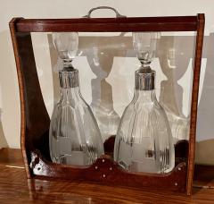 Art Deco Tantalus Set with 2 Geometric Etched Bottles - 1999453