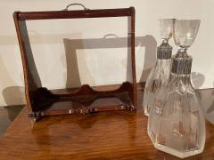 Art Deco Tantalus Set with 2 Geometric Etched Bottles - 1999460