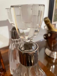 Art Deco Tantalus Set with 2 Geometric Etched Bottles - 1999485