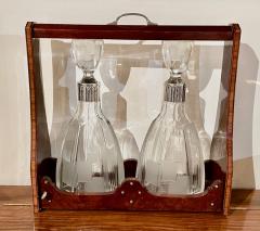 Art Deco Tantalus Set with 2 Geometric Etched Bottles - 1999512