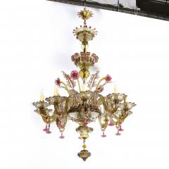Art Deco Ten Arm Smoked Amber Rose Murano Glass Chandelier with Florettes - 2365775