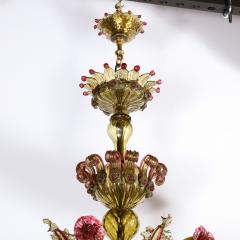 Art Deco Ten Arm Smoked Amber Rose Murano Glass Chandelier with Florettes - 2365776