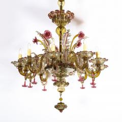 Art Deco Ten Arm Smoked Amber Rose Murano Glass Chandelier with Florettes - 2365785