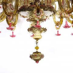 Art Deco Ten Arm Smoked Amber Rose Murano Glass Chandelier with Florettes - 2365832