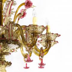 Art Deco Ten Arm Smoked Amber Rose Murano Glass Chandelier with Florettes - 2365835