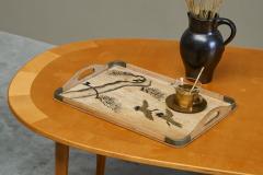 Art Deco Tray with Birds and Foliage Theme in Wood and Brass 1940s - 4526899