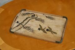 Art Deco Tray with Birds and Foliage Theme in Wood and Brass 1940s - 4526905