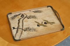 Art Deco Tray with Birds and Foliage Theme in Wood and Brass 1940s - 4526923