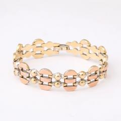 Art Deco Tricolor 14K Gold Articulating Stylized Cubist Bracelet - 4720274