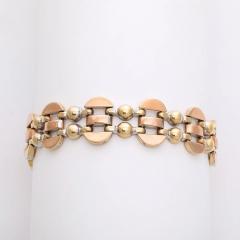 Art Deco Tricolor 14K Gold Articulating Stylized Cubist Bracelet - 4720275