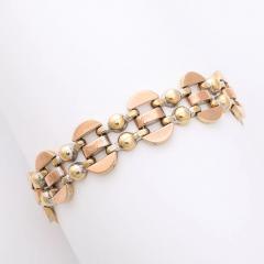 Art Deco Tricolor 14K Gold Articulating Stylized Cubist Bracelet - 4720276