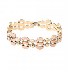 Art Deco Tricolor 14K Gold Articulating Stylized Cubist Bracelet - 4720598