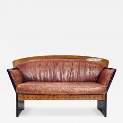 Art Deco Two Seater Sofa in Burlwood and Leather France 1940s - 3991608