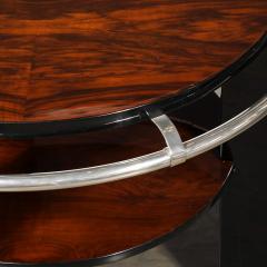 Art Deco Two Tier Book Matched Walnut Black Lacquer Occasional Table w Chrome - 3523958