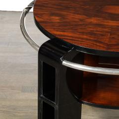 Art Deco Two Tier Book Matched Walnut Black Lacquer Occasional Table w Chrome - 3523959