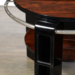 Art Deco Two Tier Book Matched Walnut Black Lacquer Occasional Table w Chrome - 3523960