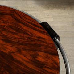 Art Deco Two Tier Book Matched Walnut Black Lacquer Occasional Table w Chrome - 3523962