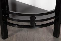 Art Deco Two Tier Demilune End Side Table in Black Lacquer with Vitrolite Top - 1522624