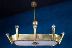 Art Deco Unusual Bronze and Opaline Glass Chandelier Italy 1930 - 2399872