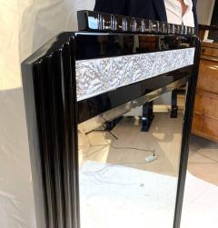 Art Deco Wall Mirror Black Lacquer and Silver Plated Leaf France circa 1930 - 1730215