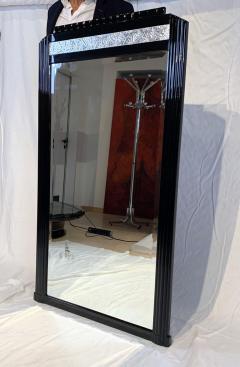 Art Deco Wall Mirror Black Lacquer and Silver Plated Leaf France circa 1930 - 1730233