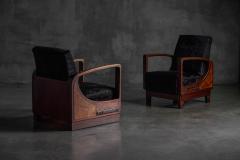 Art Deco Walnut Armchairs with Cowhide Upholstery France 1930s - 4606576