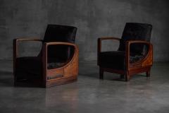 Art Deco Walnut Armchairs with Cowhide Upholstery France 1930s - 4606577