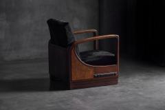 Art Deco Walnut Armchairs with Cowhide Upholstery France 1930s - 4606581