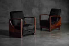 Art Deco Walnut Armchairs with Cowhide Upholstery France 1930s - 4606582
