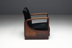 Art Deco Walnut Armchairs with Cowhide Upholstery France 1930s - 4606598