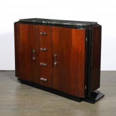 Art Deco Walnut Black Lacquer Curved Front Cabinet w Verde Saint Denis Top - 4827028
