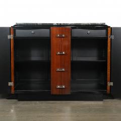 Art Deco Walnut Black Lacquer Curved Front Cabinet w Verde Saint Denis Top - 4827036