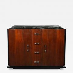 Art Deco Walnut Black Lacquer Curved Front Cabinet w Verde Saint Denis Top - 4827579