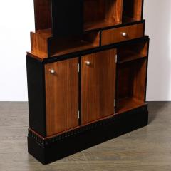 Art Deco Walnut Black Lacquer Skyscraper Style Bookshelf with Chrome Pulls - 4438658