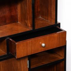Art Deco Walnut Black Lacquer Skyscraper Style Bookshelf with Chrome Pulls - 4438661