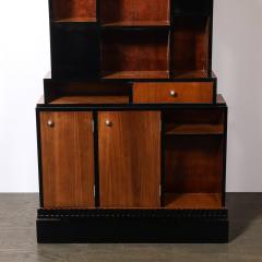 Art Deco Walnut Black Lacquer Skyscraper Style Bookshelf with Chrome Pulls - 4438670