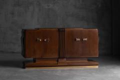Art Deco Walnut Sideboard with Brass Details and Sculptural Base France 1930s - 4462867