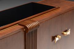 Art Deco Walnut Sideboard with Brass Details and Sculptural Base France 1930s - 4462876