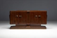 Art Deco Walnut Sideboard with Brass Details and Sculptural Base France 1930s - 4462879
