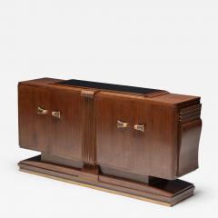 Art Deco Walnut Sideboard with Brass Details and Sculptural Base France 1930s - 4464003