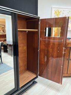 Art Deco Wardrobe Armoire Black Lacquer Mahogany Chrome France circa 1930 - 3898501