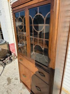 Art Deco Waterfall Front Walnut China Cabinet - 4383409