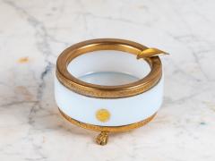 Art Deco White Opaline Round Ashtray with Brass Mounts and Feet France - 4134878