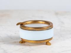 Art Deco White Opaline Round Ashtray with Brass Mounts and Feet France - 4134881