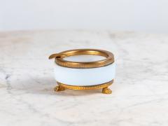 Art Deco White Opaline Round Ashtray with Brass Mounts and Feet France - 4134882
