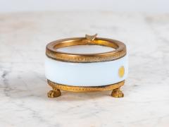 Art Deco White Opaline Round Ashtray with Brass Mounts and Feet France - 4134884