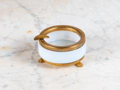 Art Deco White Opaline Round Ashtray with Brass Mounts and Feet France - 4134886