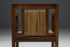 Art Deco Wooden Armchair with Rush Seat France 1920s - 4529839