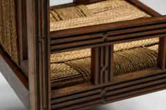 Art Deco Wooden Armchair with Rush Seat France 1920s - 4529844