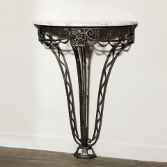 Art Deco Wrought Iron Console Table w Stylized Geometric Details Grey Marble - 3408983